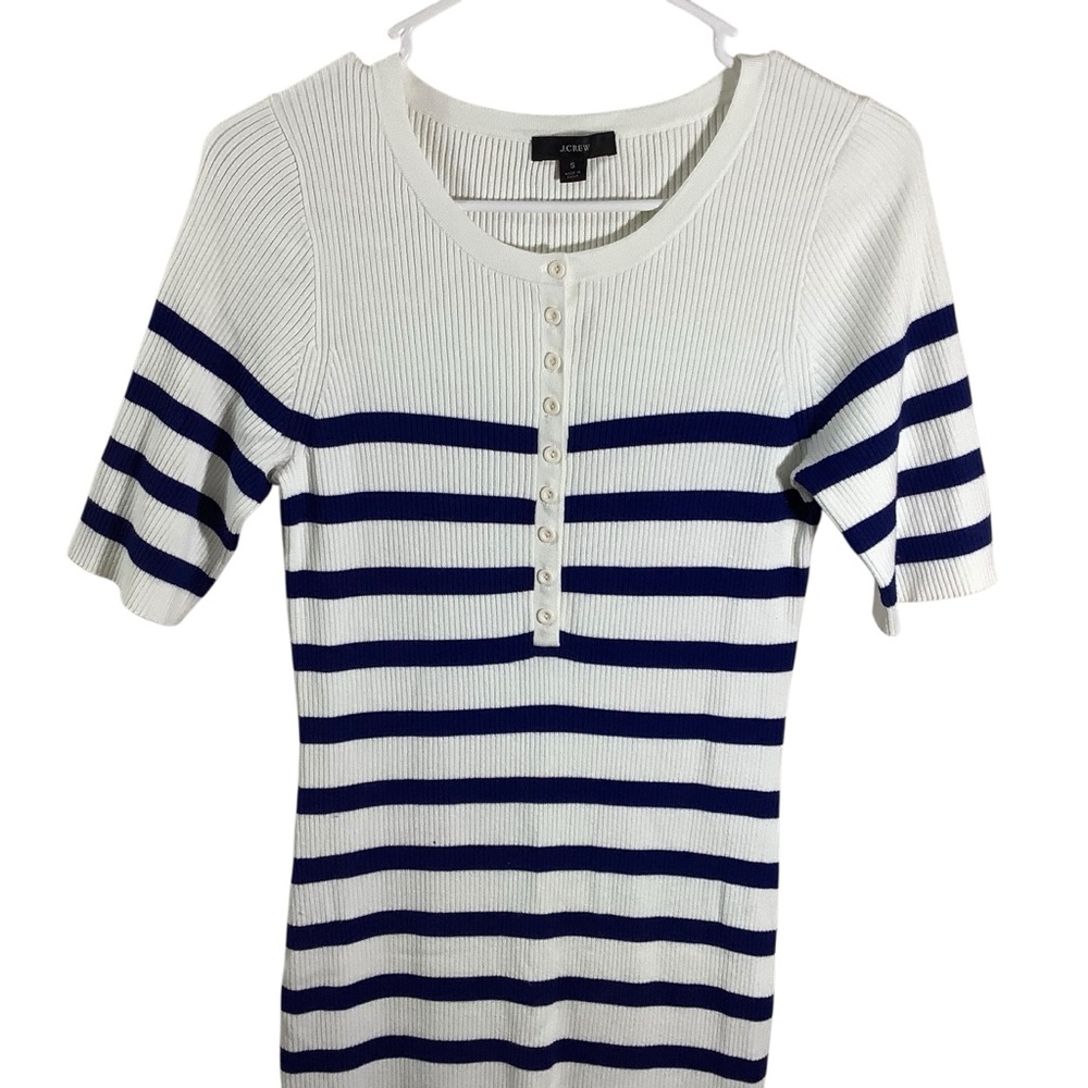 J. Crew Striped Ribbed Henley Midi Sweater Dress Nautical Knit - Picture 2 of 8